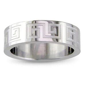 Miadora Stainless Steel Greek Key Engraved‎ Silver Band Ring Men’s NWT Sz 12